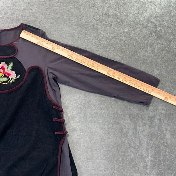 Peacock Ways‎ Womens Large Embroidered Floral Tunic Shirt Lagenlook Art to Wear - Picture 9 of 11